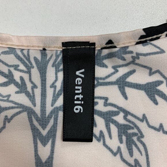 Venti6 Blouse Womens M Champagne Black Floral Wide Sleeve V Neck High Low Top - Picture 8 of 11